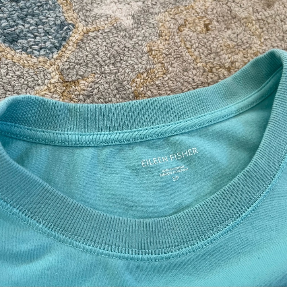 Organic Cotton Oversized Eileen Fisher Aqua Pullover EUC small - Picture 3 of 5